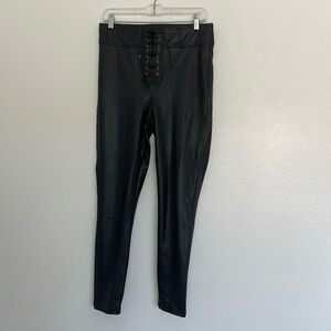 We The Free Faux Leather Crvy Lace Up Black Stretch Skinny Pants Size 28